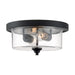 SATCO/NUVO Bransel 2-Light Flush Mount Fixture Matte Black Finish With Clear Seeded Glass (60-7290)