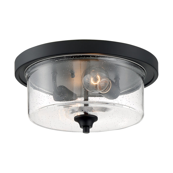 SATCO/NUVO Bransel 2-Light Flush Mount Fixture Matte Black Finish With Clear Seeded Glass (60-7290)
