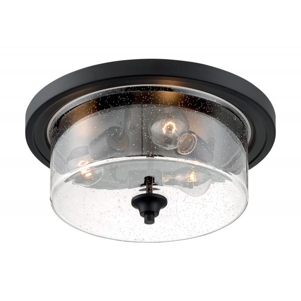 SATCO/NUVO Bransel 3-Light Flush Mount Fixture Matte Black Finish With Clear Seeded Glass (60-7291)