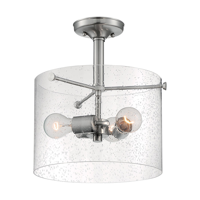 SATCO/NUVO Bransel 3-Light Semi-Flush Fixture Brushed Nickel Finish With Clear Seeded Glass (60-7188)