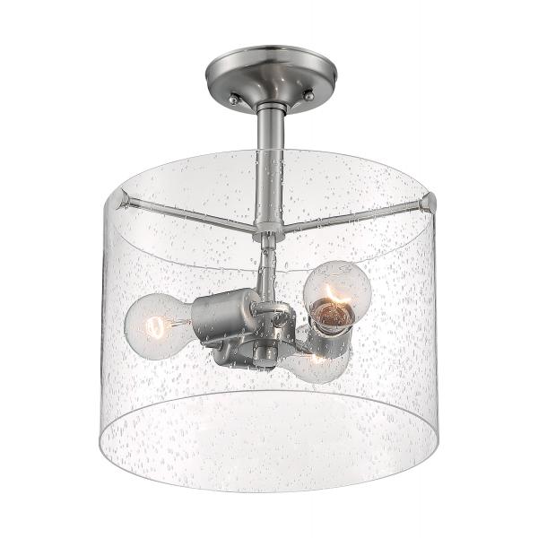 SATCO/NUVO Bransel 3-Light Semi-Flush Fixture Brushed Nickel Finish With Clear Seeded Glass (60-7188)