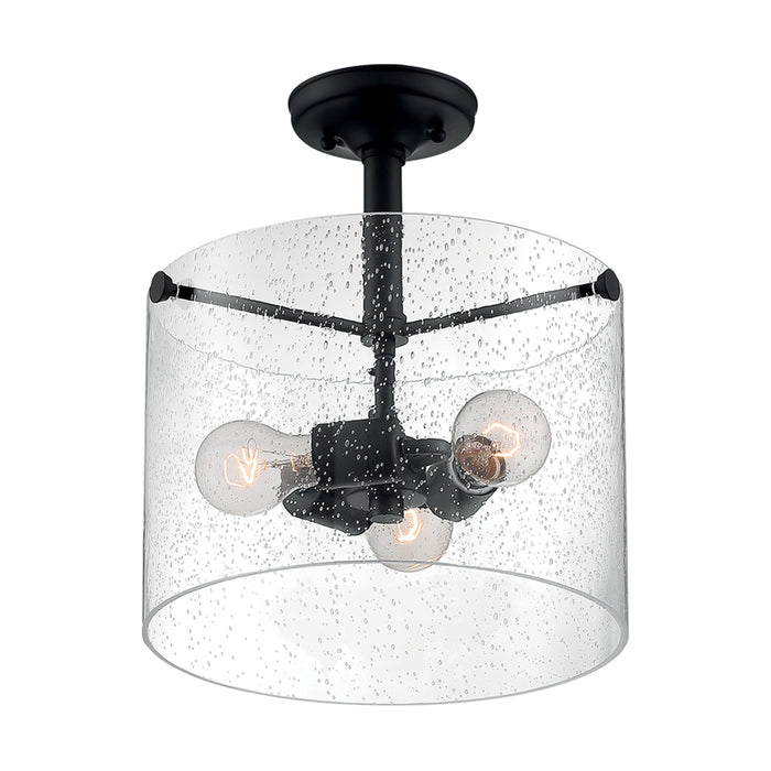 SATCO/NUVO Bransel 3-Light Semi-Flush Fixture Matte Black Finish With Clear Seeded Glass (60-7288)