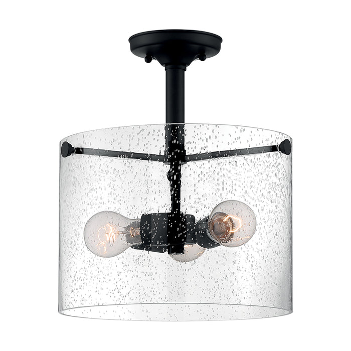 SATCO/NUVO Bransel 3-Light Semi-Flush Fixture Matte Black Finish With Clear Seeded Glass (60-7288)