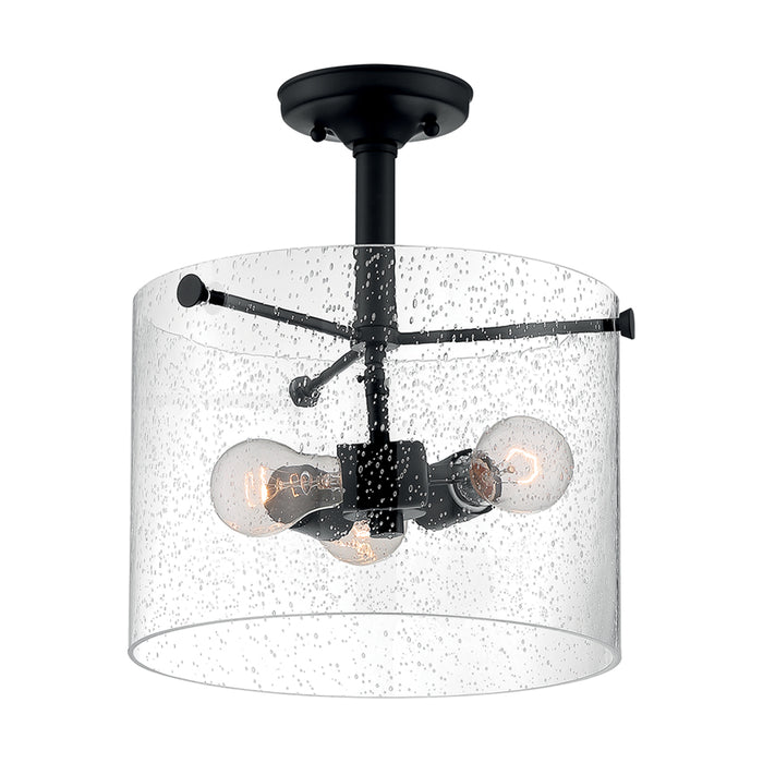SATCO/NUVO Bransel 3-Light Semi-Flush Fixture Matte Black Finish With Clear Seeded Glass (60-7288)