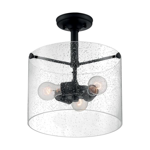 SATCO/NUVO Bransel 3-Light Semi-Flush Fixture Matte Black Finish With Clear Seeded Glass (60-7288)