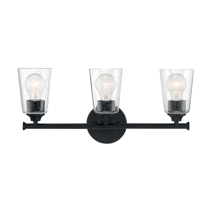 SATCO/NUVO Bransel 3-Light Vanity Fixture Matte Black Finish With Clear Seeded Glass (60-7283)