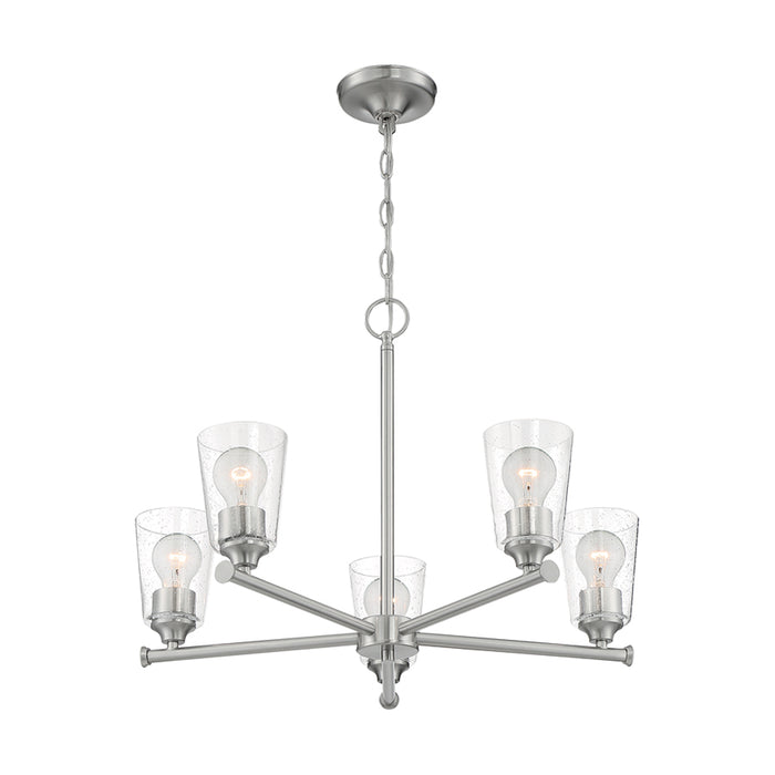 SATCO/NUVO Bransel 5-Light Chandelier Fixture Brushed Nickel Finish With Clear Seeded Glass (60-7185)