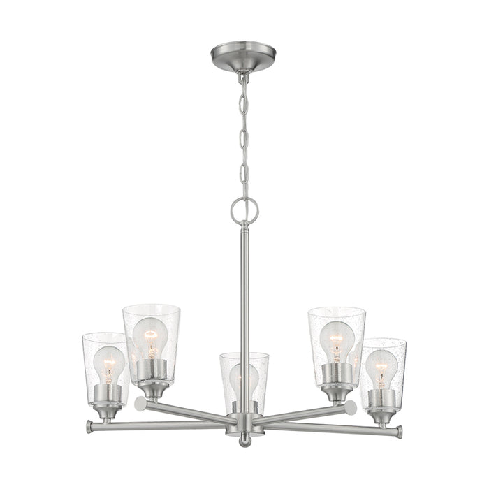 SATCO/NUVO Bransel 5-Light Chandelier Fixture Brushed Nickel Finish With Clear Seeded Glass (60-7185)