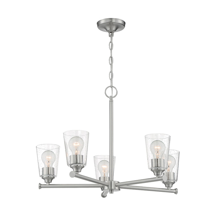SATCO/NUVO Bransel 5-Light Chandelier Fixture Brushed Nickel Finish With Clear Seeded Glass (60-7185)