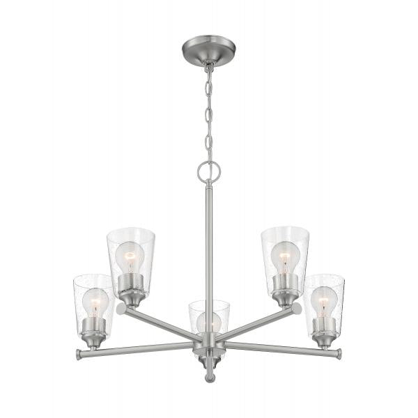 SATCO/NUVO Bransel 5-Light Chandelier Fixture Brushed Nickel Finish With Clear Seeded Glass (60-7185)