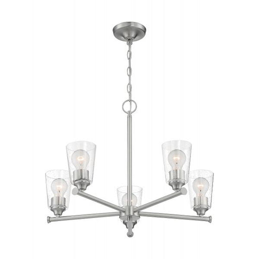 SATCO/NUVO Bransel 5-Light Chandelier Fixture Brushed Nickel Finish With Clear Seeded Glass (60-7185)