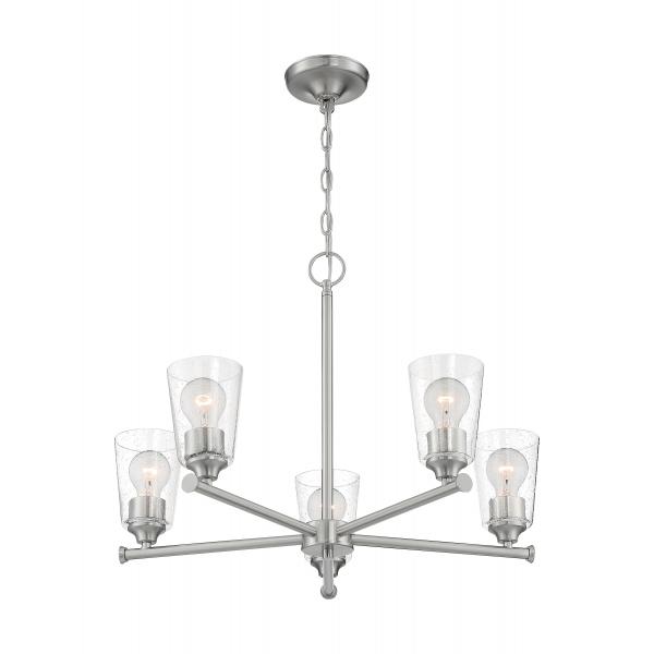 SATCO/NUVO Bransel 5-Light Chandelier Fixture Brushed Nickel Finish With Clear Seeded Glass (60-7185)