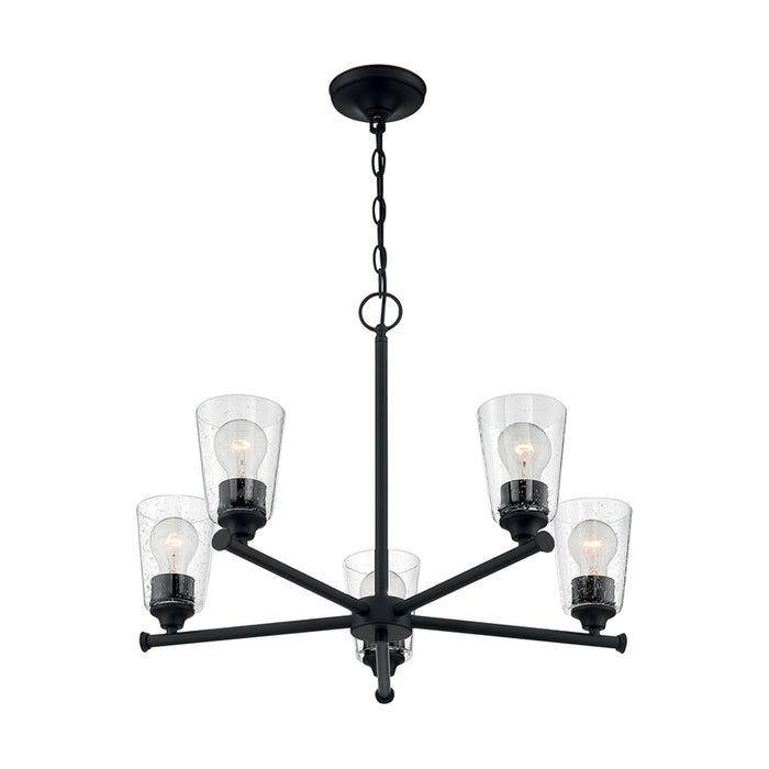 SATCO/NUVO Bransel 5-Light Chandelier Fixture Matte Black Finish With Clear Seeded Glass (60-7285)