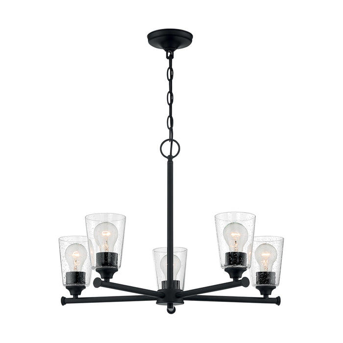 SATCO/NUVO Bransel 5-Light Chandelier Fixture Matte Black Finish With Clear Seeded Glass (60-7285)