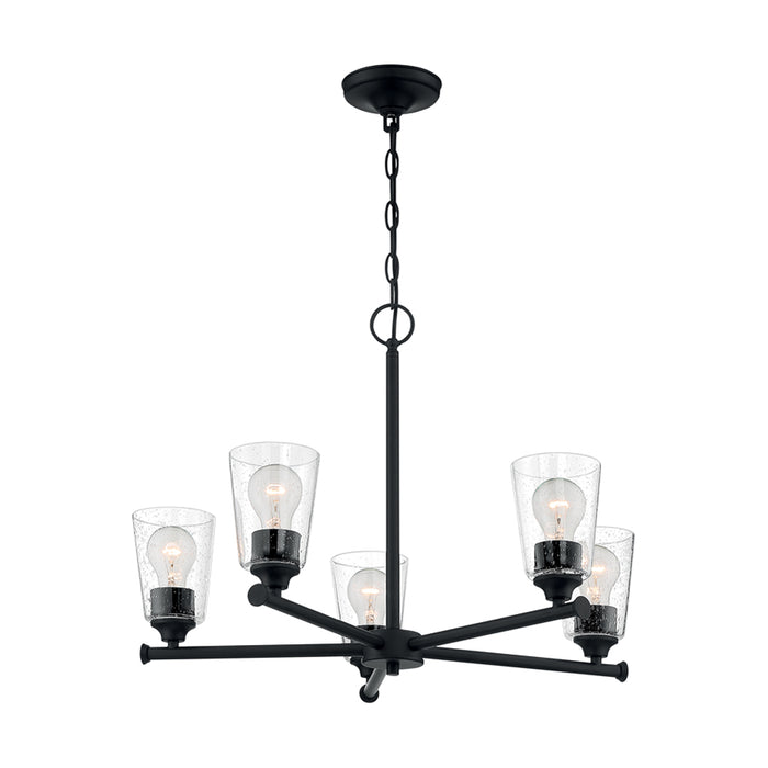 SATCO/NUVO Bransel 5-Light Chandelier Fixture Matte Black Finish With Clear Seeded Glass (60-7285)