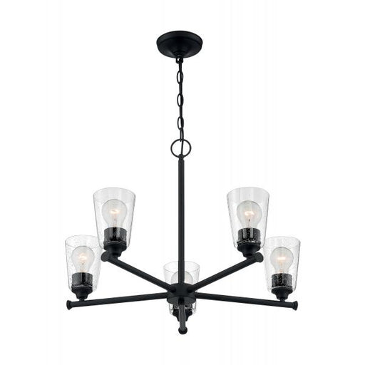 SATCO/NUVO Bransel 5-Light Chandelier Fixture Matte Black Finish With Clear Seeded Glass (60-7285)