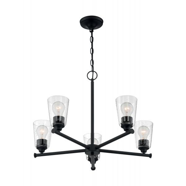 SATCO/NUVO Bransel 5-Light Chandelier Fixture Matte Black Finish With Clear Seeded Glass (60-7285)