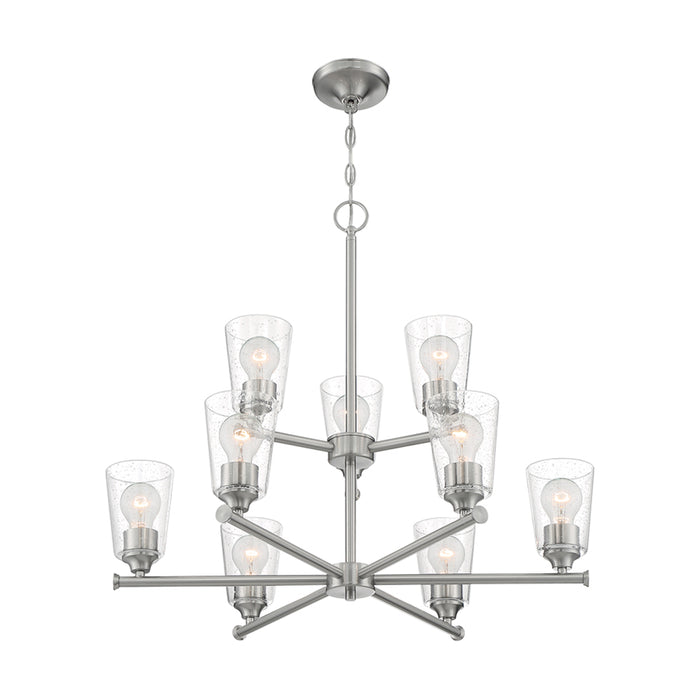 SATCO/NUVO Bransel 9-Light Chandelier Fixture Brushed Nickel Finish With Clear Seeded Glass (60-7189)