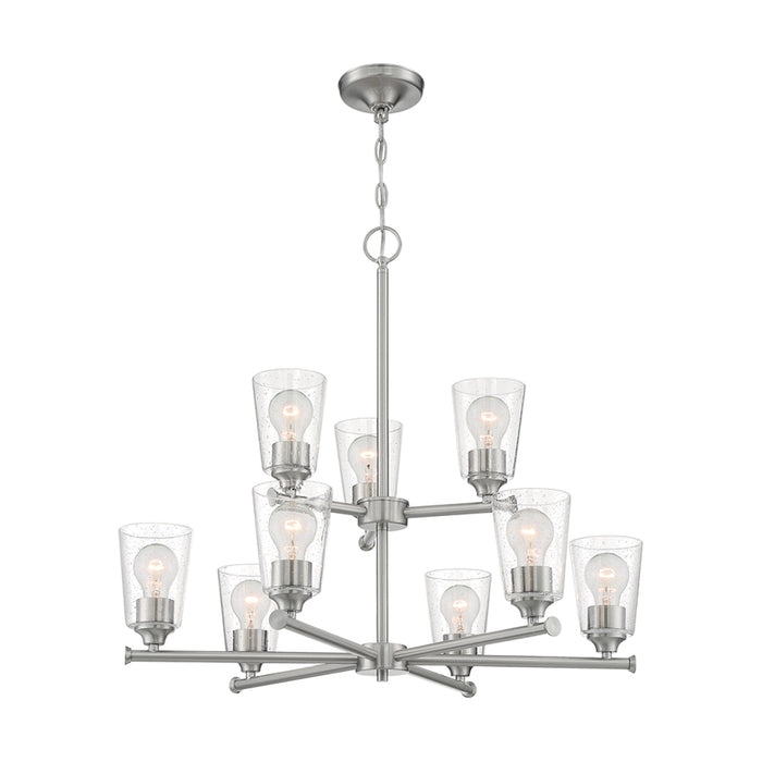 SATCO/NUVO Bransel 9-Light Chandelier Fixture Brushed Nickel Finish With Clear Seeded Glass (60-7189)