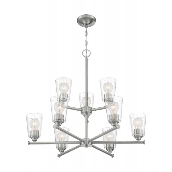 SATCO/NUVO Bransel 9-Light Chandelier Fixture Brushed Nickel Finish With Clear Seeded Glass (60-7189)