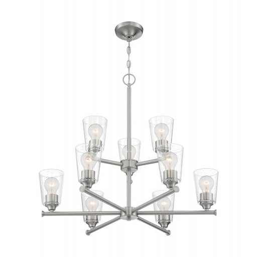 SATCO/NUVO Bransel 9-Light Chandelier Fixture Brushed Nickel Finish With Clear Seeded Glass (60-7189)