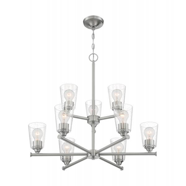 SATCO/NUVO Bransel 9-Light Chandelier Fixture Brushed Nickel Finish With Clear Seeded Glass (60-7189)