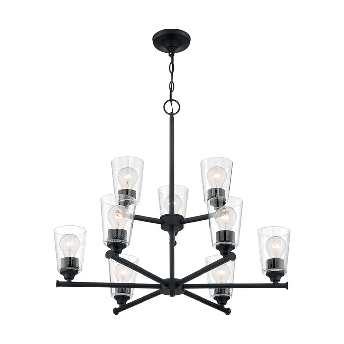 SATCO/NUVO Bransel 9-Light Chandelier Fixture Matte Black Finish With Clear Seeded Glass (60-7289)