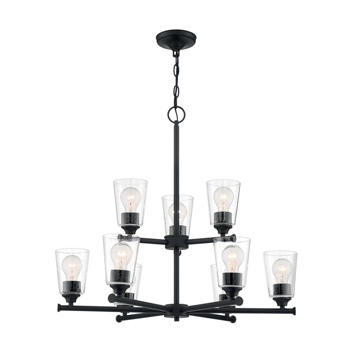 SATCO/NUVO Bransel 9-Light Chandelier Fixture Matte Black Finish With Clear Seeded Glass (60-7289)