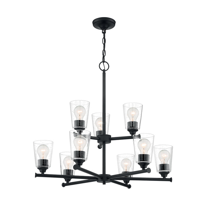 SATCO/NUVO Bransel 9-Light Chandelier Fixture Matte Black Finish With Clear Seeded Glass (60-7289)
