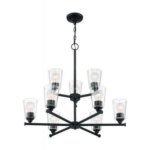 SATCO/NUVO Bransel 9-Light Chandelier Fixture Matte Black Finish With Clear Seeded Glass (60-7289)