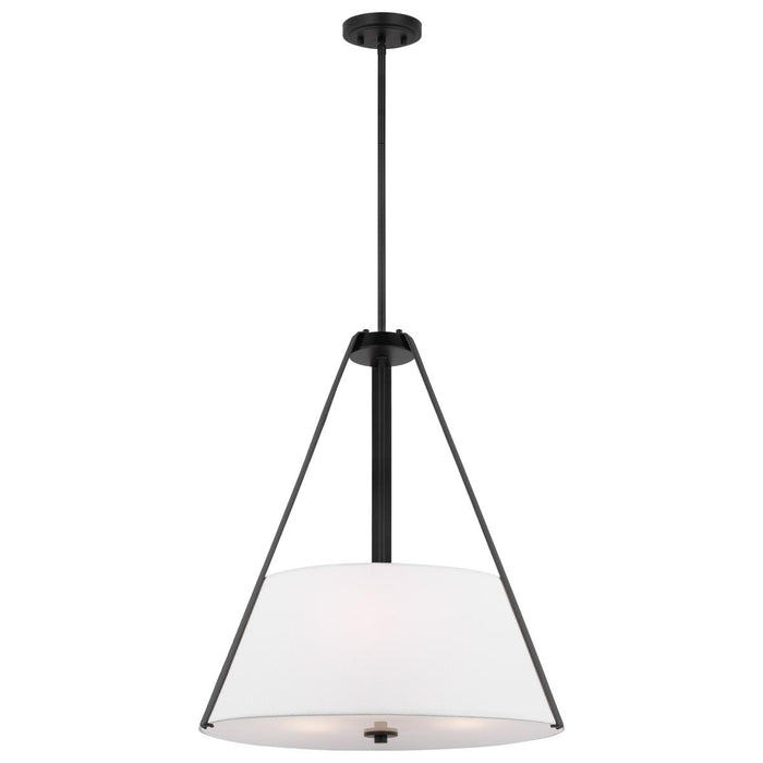 SATCO/NUVO Brewster 3 Light Pendant Black Finish Faux Leather Wrapped Straps White Textile Shade (60-7696)