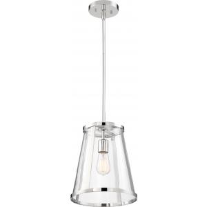 SATCO/NUVO Bruge 1-Light Pendant Fixture Polished Nickel Finish With Clear Glass (60-6698)