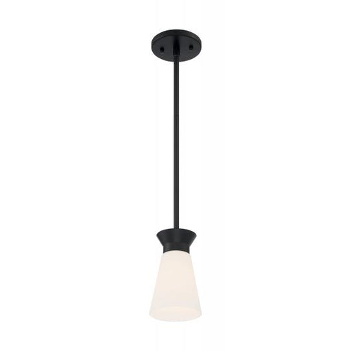 SATCO/NUVO Caleta 1-Light Mini Pendant Fixture Black Finish With Frosted Cylindrical Glass (60-7314)