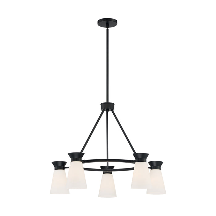 SATCO/NUVO Caleta 5-Light Chandelier Fixture Black Finish With Frosted Cylindrical Glass (60-7315)