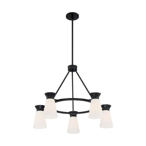 SATCO/NUVO Caleta 5-Light Chandelier Fixture Black Finish With Frosted Cylindrical Glass (60-7315)