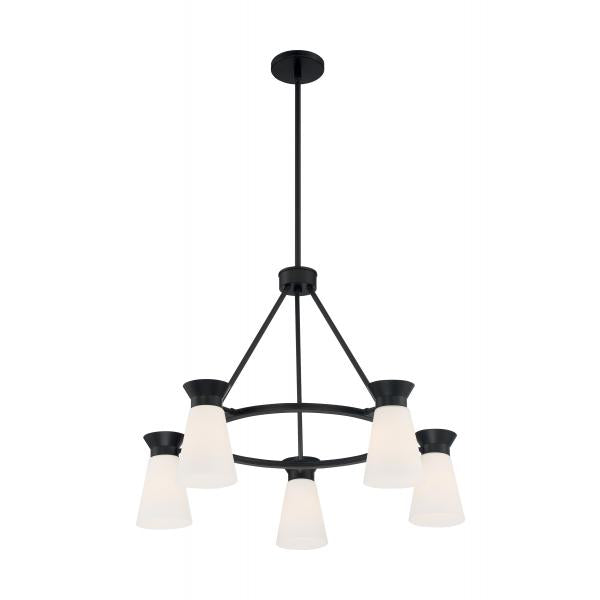 SATCO/NUVO Caleta 5-Light Chandelier Fixture Black Finish With Frosted Cylindrical Glass (60-7315)