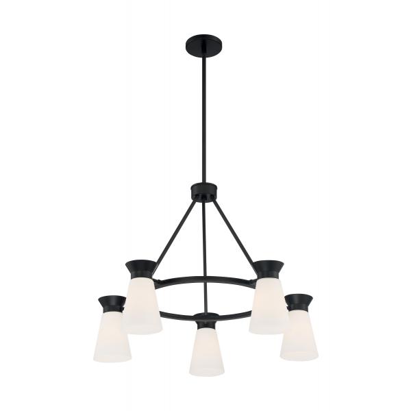SATCO/NUVO Caleta 5-Light Chandelier Fixture Black Finish With Frosted Cylindrical Glass (60-7315)
