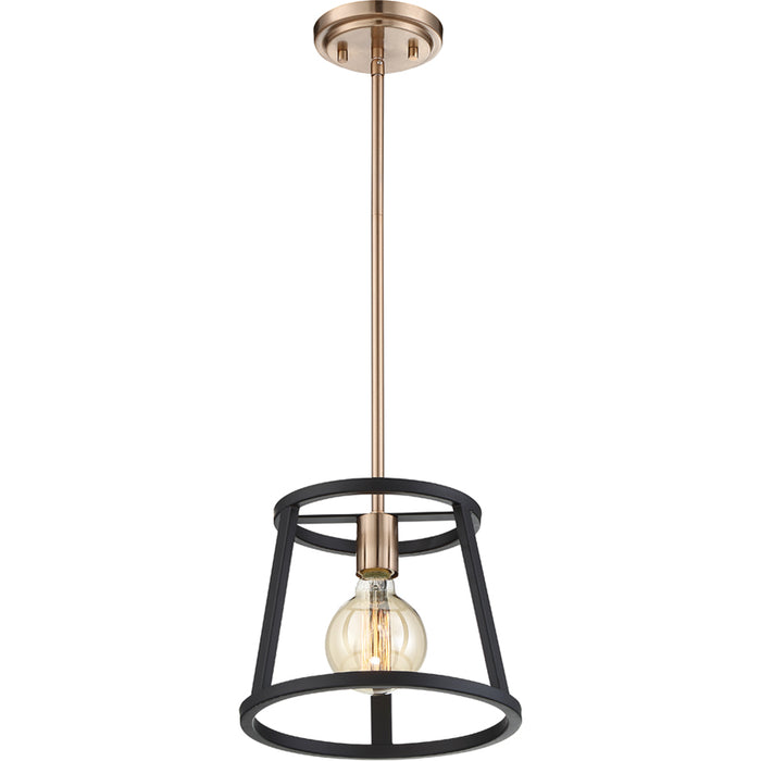 SATCO/NUVO Chassis 1-Light Miniature Pendant Fixture Copper Brushed Brass Finish With Matte Black Frame (60-6641)