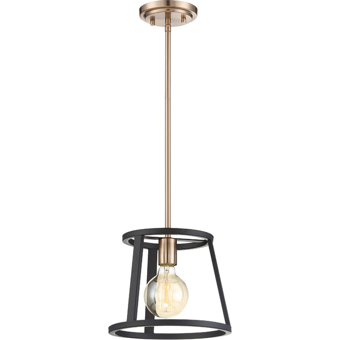 SATCO/NUVO Chassis 1-Light Miniature Pendant Fixture Copper Brushed Brass Finish With Matte Black Frame (60-6641)