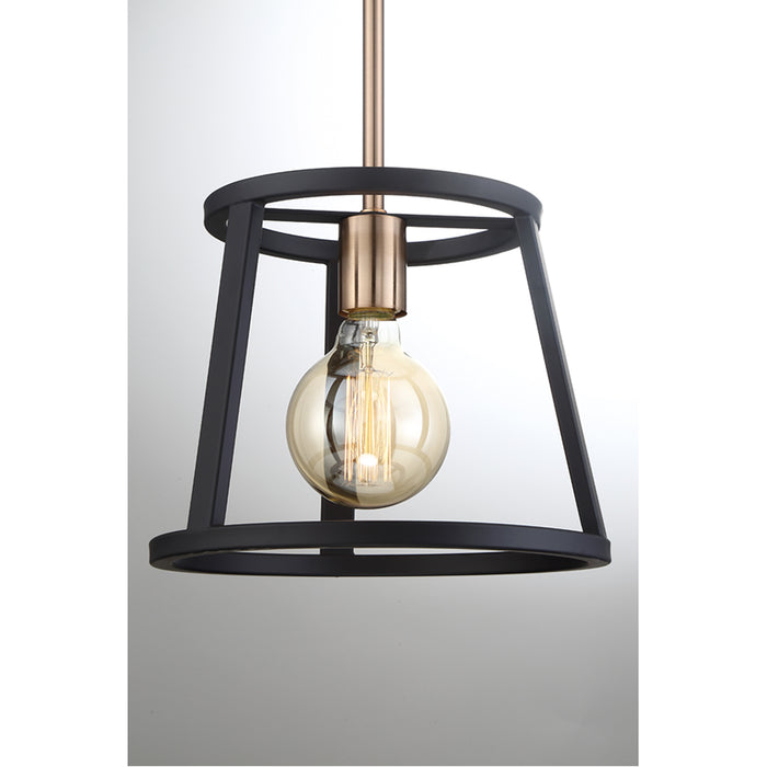 SATCO/NUVO Chassis 1-Light Miniature Pendant Fixture Copper Brushed Brass Finish With Matte Black Frame (60-6641)