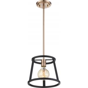 SATCO/NUVO Chassis 1-Light Miniature Pendant Fixture Copper Brushed Brass Finish With Matte Black Frame (60-6641)