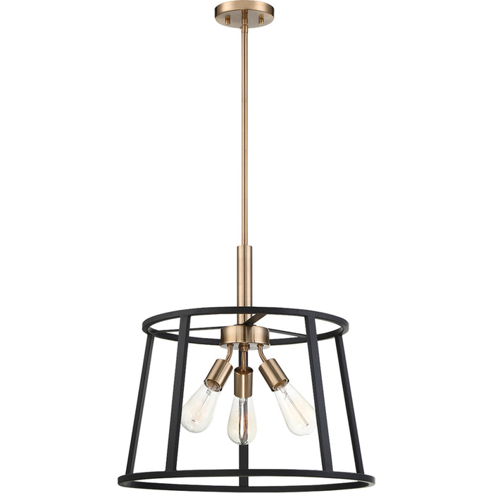 SATCO/NUVO Chassis 3-Light Pendant Fixture Copper Brushed Brass Finish With Matte Black Frame (60-6642)