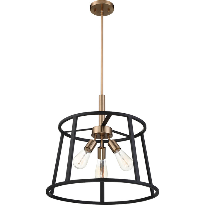 SATCO/NUVO Chassis 3-Light Pendant Fixture Copper Brushed Brass Finish With Matte Black Frame (60-6642)