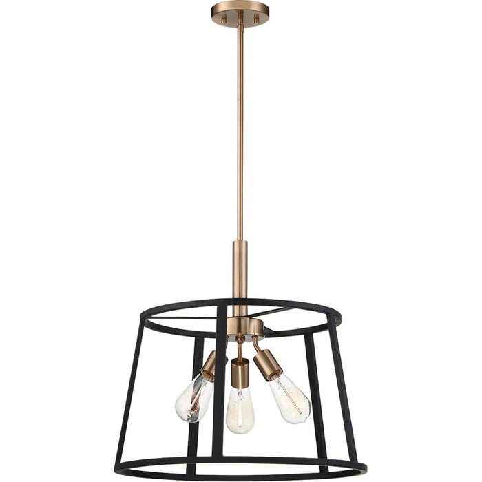 SATCO/NUVO Chassis 3-Light Pendant Fixture Copper Brushed Brass Finish With Matte Black Frame (60-6642)