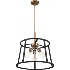 SATCO/NUVO Chassis 3-Light Pendant Fixture Copper Brushed Brass Finish With Matte Black Frame (60-6642)