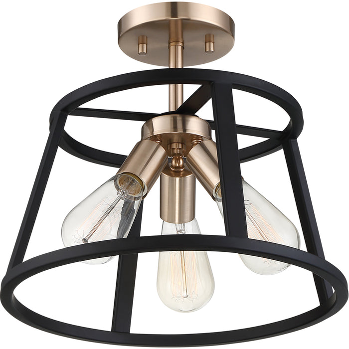 SATCO/NUVO Chassis 3-Light Semi-Flush Mount Fixture Copper Brushed Brass Finish With Matte Black Frame (60-6643)