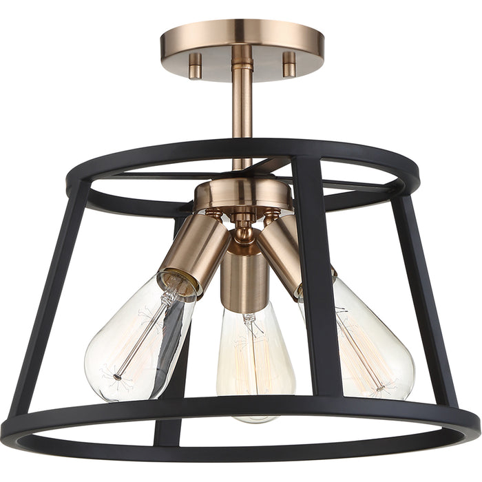 SATCO/NUVO Chassis 3-Light Semi-Flush Mount Fixture Copper Brushed Brass Finish With Matte Black Frame (60-6643)