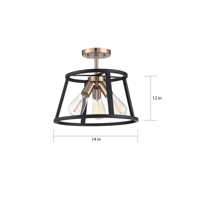 SATCO/NUVO Chassis 3-Light Semi-Flush Mount Fixture Copper Brushed Brass Finish With Matte Black Frame (60-6643)