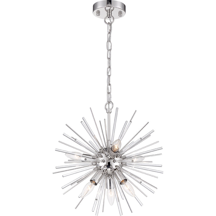 SATCO/NUVO Cirrus 6-Light Chandelier Polished Nickel Finish With Glass Rods (60-6991)