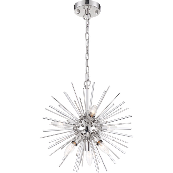 SATCO/NUVO Cirrus 6-Light Chandelier Polished Nickel Finish With Glass Rods (60-6991)